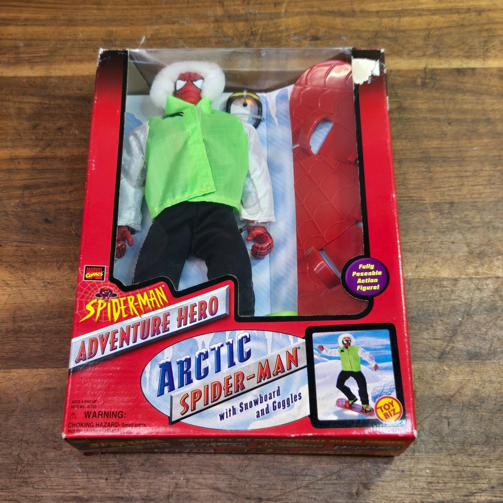 2000 Toybiz Spider-Man Adventure Hero ARTIC Spider-Man, Snowboard Goggles Boots